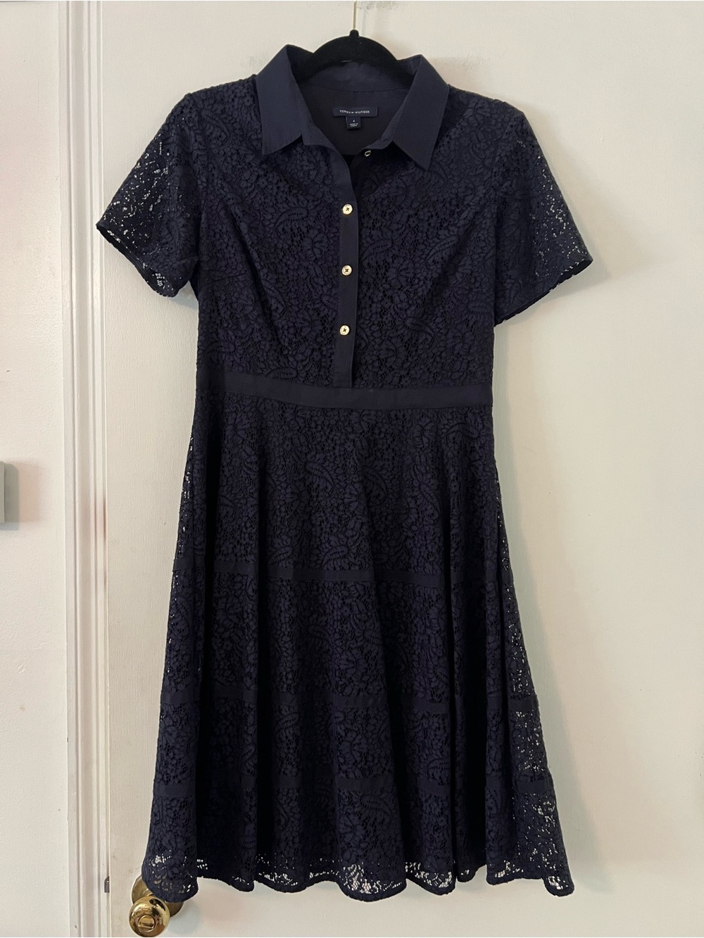 Tommy Hilfiger Navy Lace Shirt Dress with Gold Buttons size 4